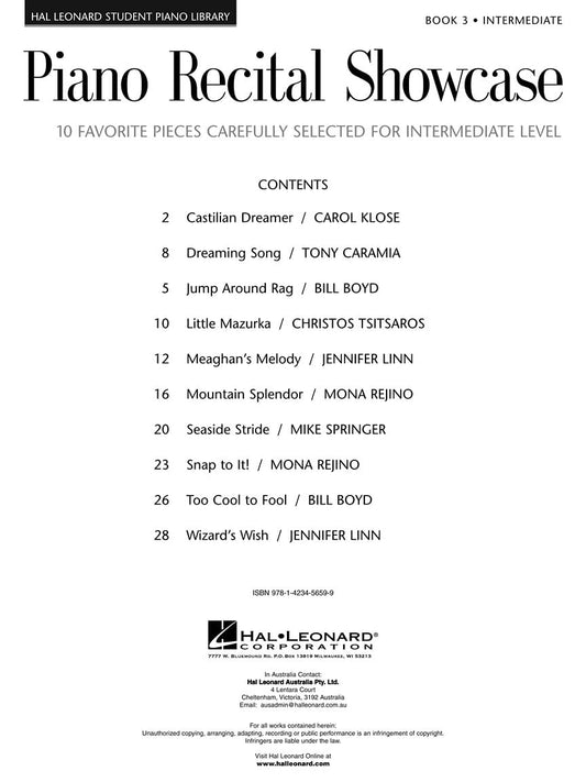 Piano Recital Showcase - Book 3: 10 Favorite Pieces Carefully Selected for Intermediate Level (Hal Leonard Student Piano Library) - 8488