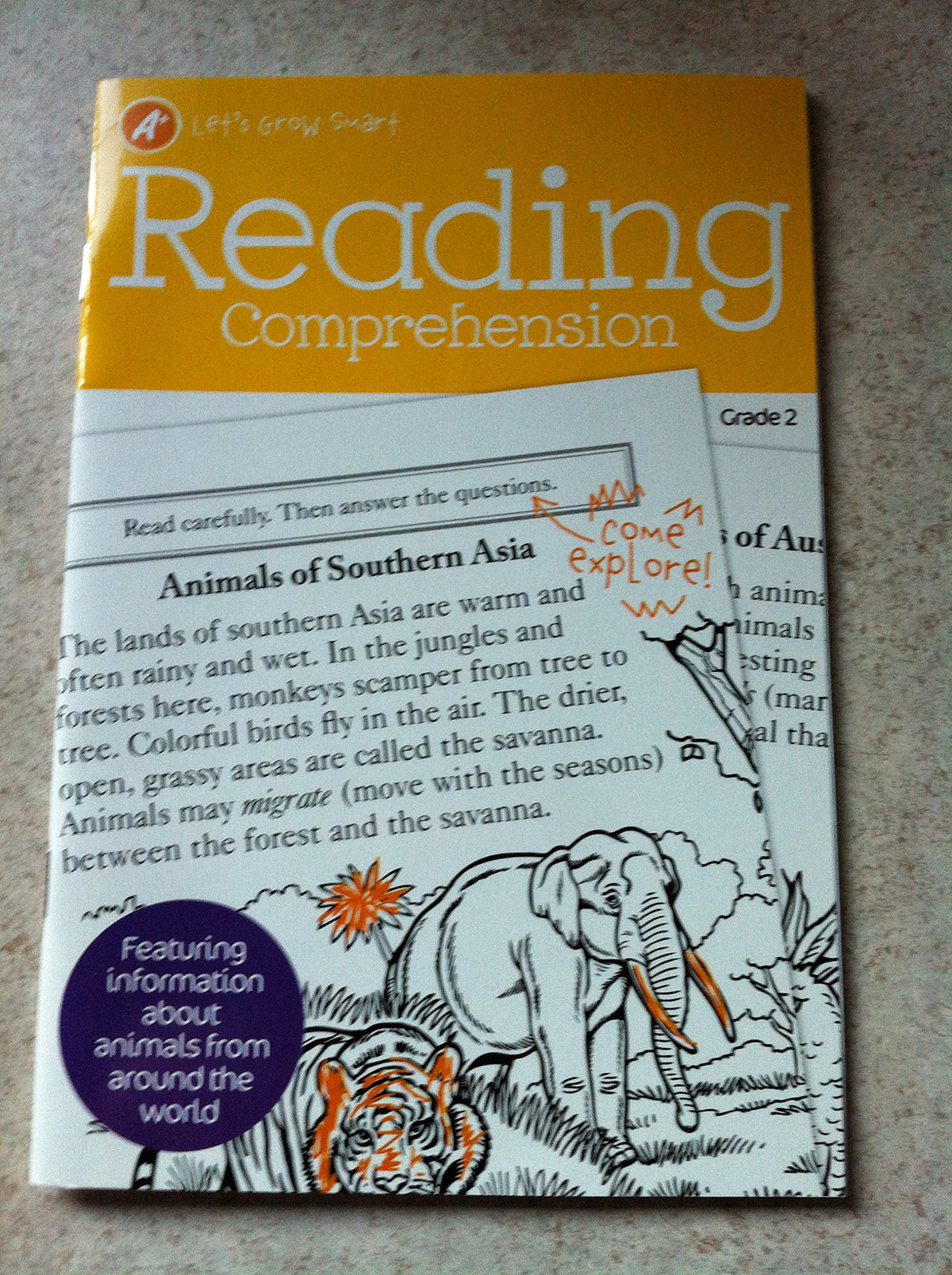 A+ Let's Grow Smart "Reading Comprehension - Animals of Southern Asia" Ages 6-8