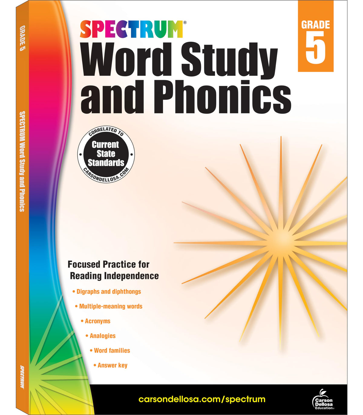 Spectrum Grade 5 Word Study and Phonics Workbooks, Ages 10 to 11, 5th Grade Word Study and Phonics, Word Families, Analogies, Acronyms, Diagraphs, and Vocabulary Builder - 176 Pages