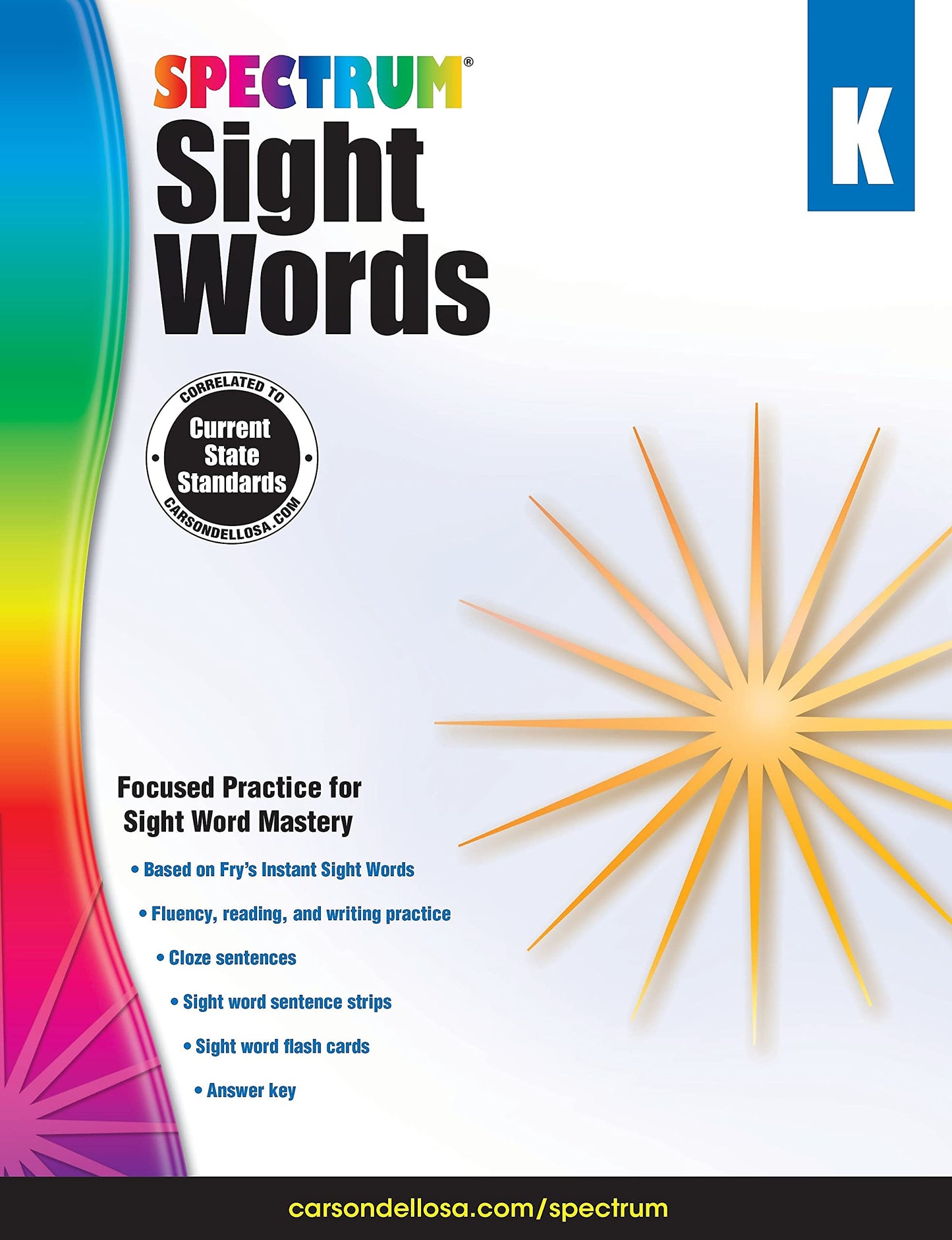 Spectrum Kindergarten Sight Words Workbook, Ages 5 to 6, High Frequency Reading and Writing Practice, Sentence Building Skills, and Sight Word Flash ... Kindergarten Workbook for Kids (Volume 104)