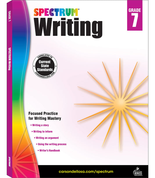 Spectrum 7th Grade Writing Workbooks, Ages 12 to 13, 7th Grade Writing, Informative, Argumentative, Comparative, and Fiction Story Writing Prompts, Writing Practice for Kids - 136 Pages - 4606