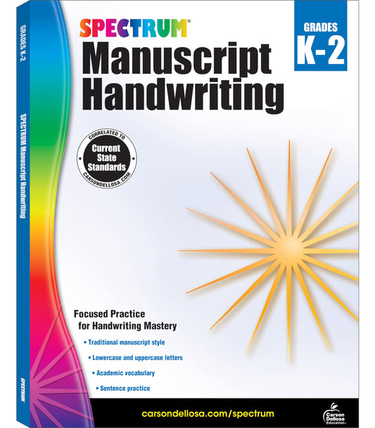Spectrum Manuscript Handwriting Kindergarten to 2nd Grade Workbooks, Vocabulary, Sentence Building Skills, and More Writing Practice, Classroom or Homeschool Curriculum (Volume 106) - 6070