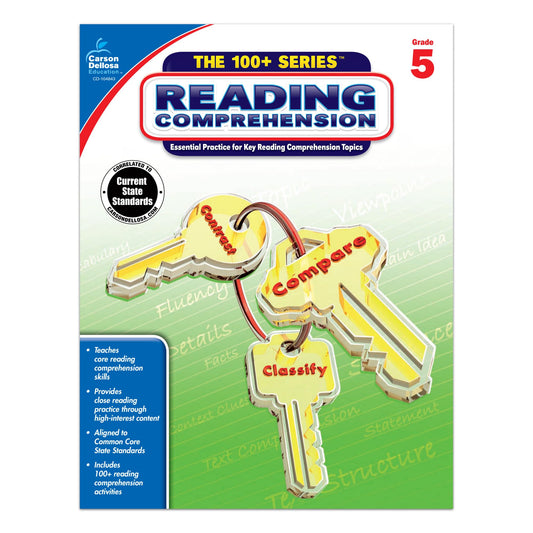 Carson Dellosa The 100 Series Reading Comprehension 5th Grade Workbook, Nonfiction and Fiction Passages With Vocabulary Practice, Classroom or Homeschool Curriculum (Volume 19)