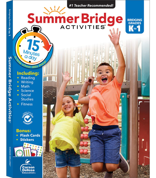 Summer Bridge Activities Kindergarten to 1st Grade Workbooks, K-1 Activity Book With Math, Reading Comprehension, Science, Fitness, Social Studies, Writing Practice, and Flash Cards (Volume 2) - 5541