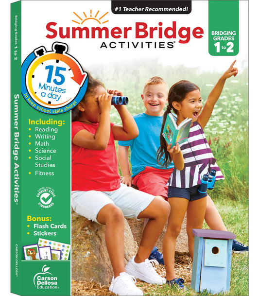 Summer Bridge Activities 1st to 2nd Grade Workbook, Activity Book With Math, Reading Comprehension, Science, Fitness, Social Studies, Writing Practice, and Flash Cards - 9483