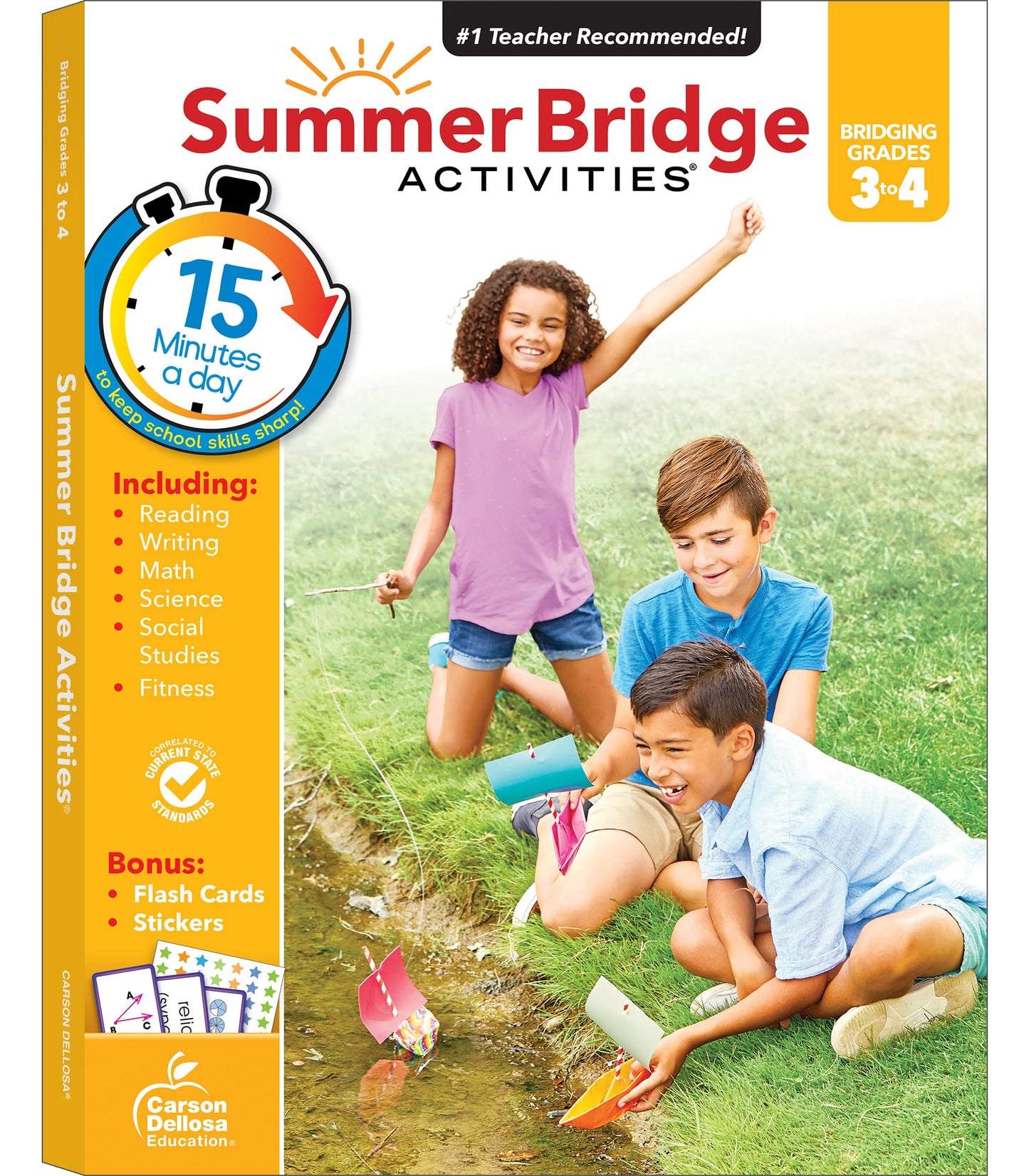 Summer Bridge Activities 3rd to 4th Grade Workbook, Math, Reading Comprehension, Writing, Science, Social Studies, Fitness Summer Learning Activities, 4th Grade Workbooks All Subjects With Flash Cards - 7827