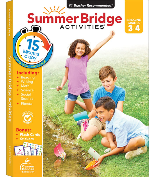 Summer Bridge Activities 3rd to 4th Grade Workbook, Math, Reading Comprehension, Writing, Science, Social Studies, Fitness Summer Learning Activities, 4th Grade Workbooks All Subjects With Flash Cards - 7827