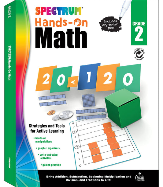 Spectrum Hands-on 2nd Grade Math Workbook, Activity Book for Kids Ages 7 to 8 With Manipulatives and Dry Erase Activities Covering Addition, ... and More Mathematics (Volume 54) - 6167