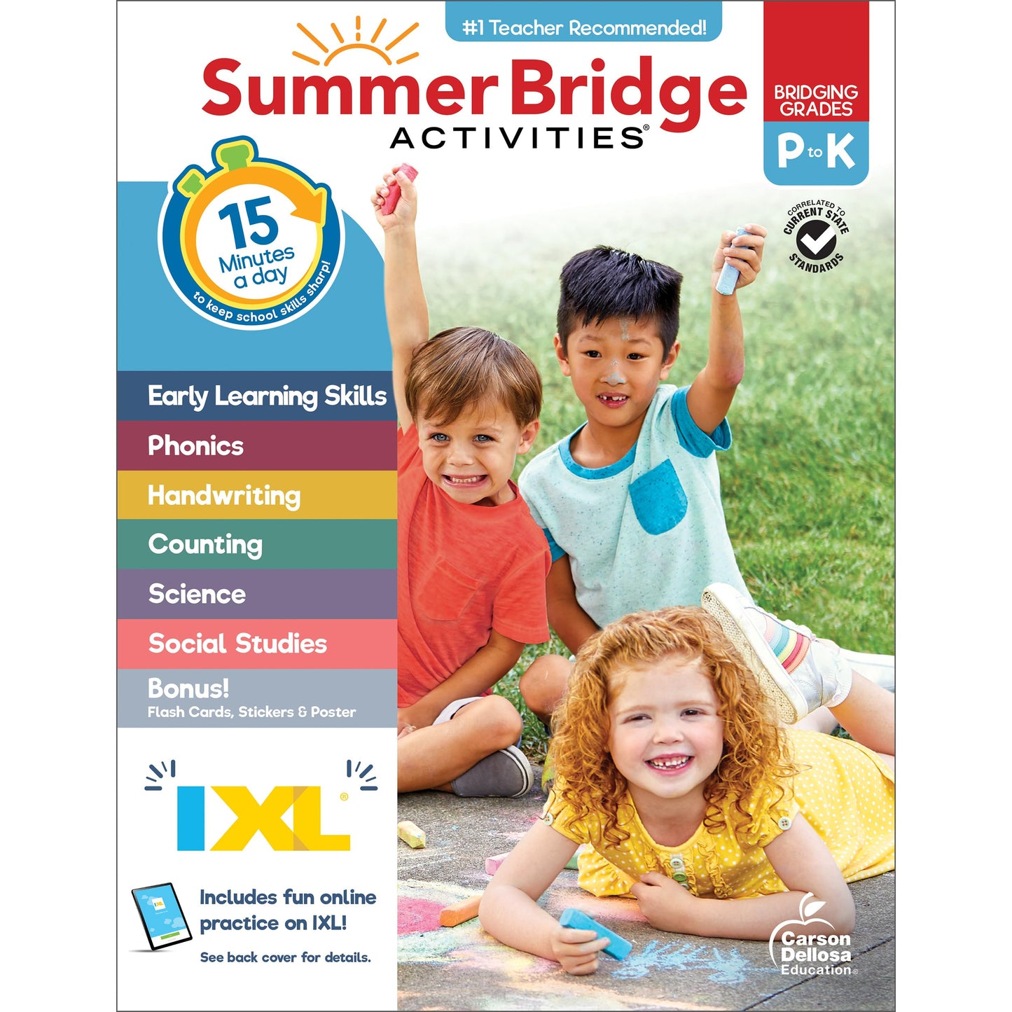 Summer Bridge Activities Preschool to Kindergarten Workbook, Activity Book Ages 4-6 With Math, Phonics, Handwriting Practice, Fitness, Flash Cards, Stickers, and More