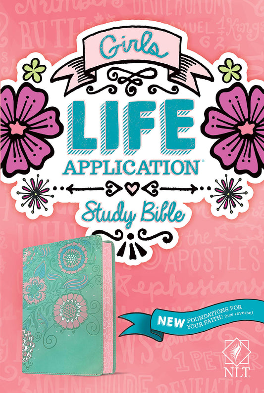 NLT Girls Life Application Study Bible (LeatherLike, Seafoam Teal/Pink Flowers) - 1321