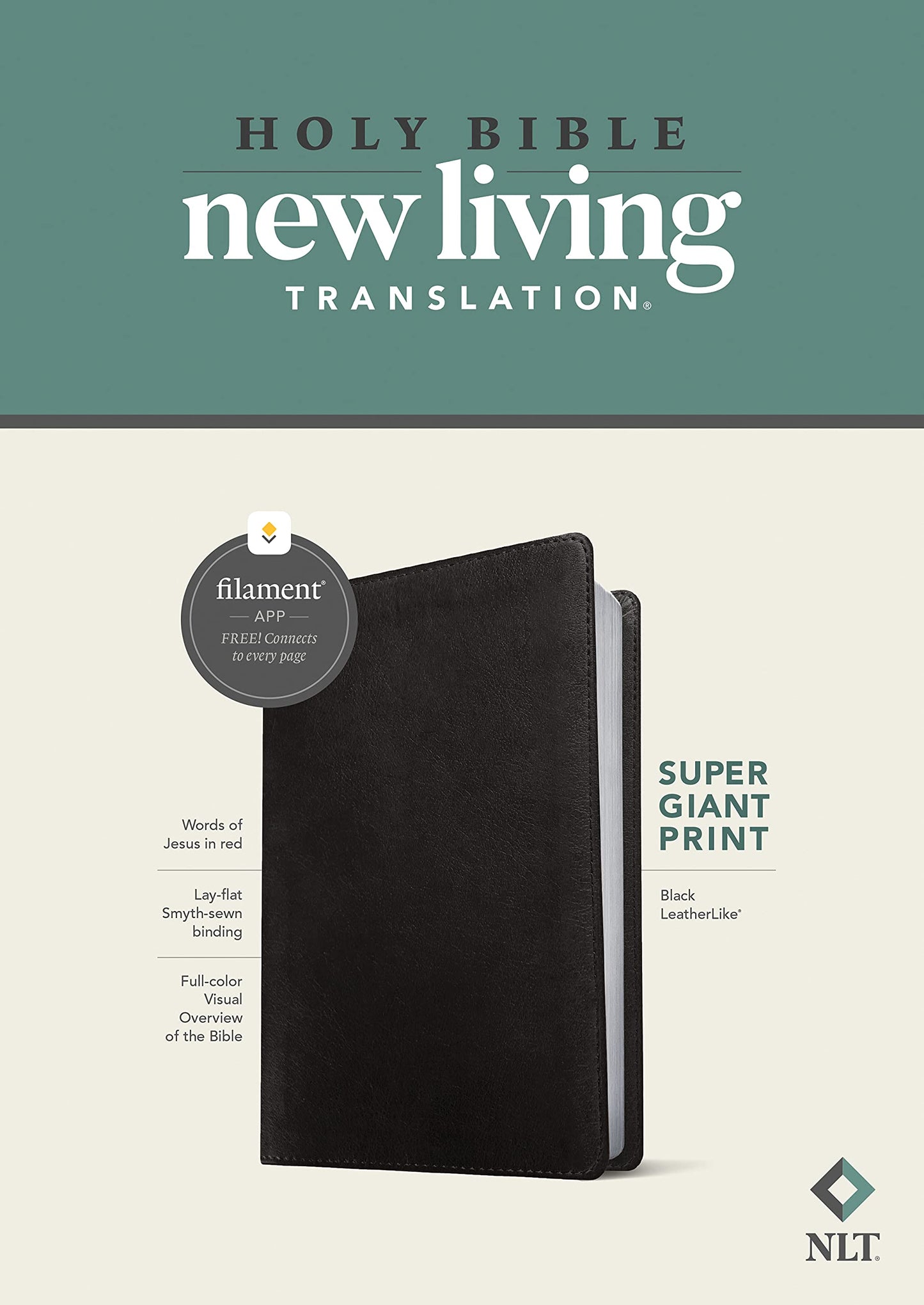 NLT Super Giant Print Bible, Filament Enabled (LeatherLike, Black, Red Letter)
