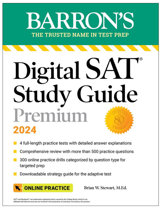 Digital SAT Study Guide Premium, 2024: 4 Practice Tests + Comprehensive Review + Online Practice (Barron's SAT Prep) - 3921