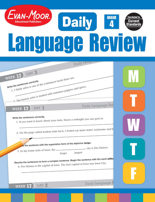 Evan-Moor Daily Language Review, Grade 4, Activities, Homeschooling and Classroom Resource Workbook, Reproducible Worksheets, Teacher Edition, Daily Practice, Skills Assessment, Grammar, Punctuation - 5987