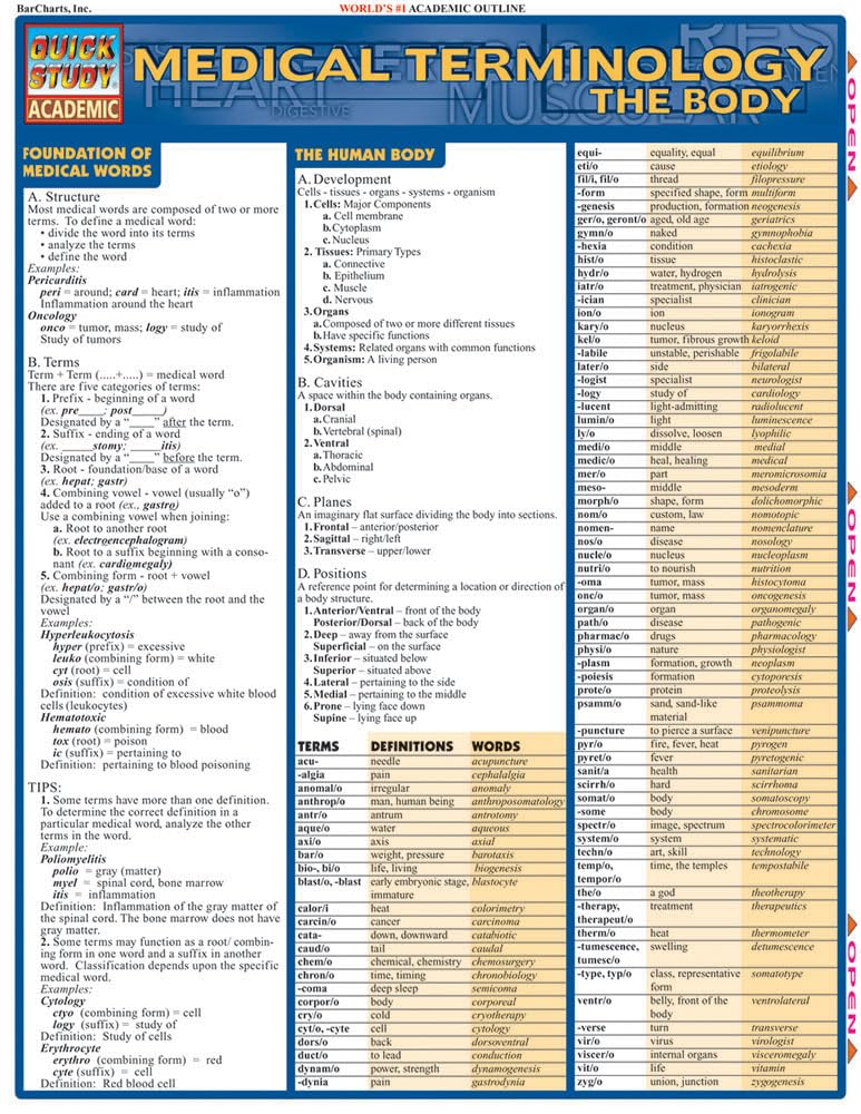 Medical Terminology: The Body: QuickStudy Laminated Reference Guide (Quick Study Academic)