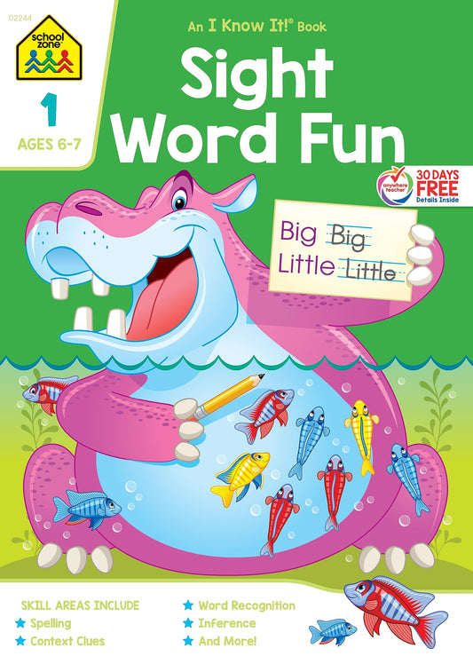 School Zone - Sight Word Fun Workbook - 64 Pages, Ages 6 to 7, 1st Grade, Word Recognition, Spelling, Letter Sounds, Context Clues, Categorizing, and More (School Zone I Know It!® Workbook Series) - 8670