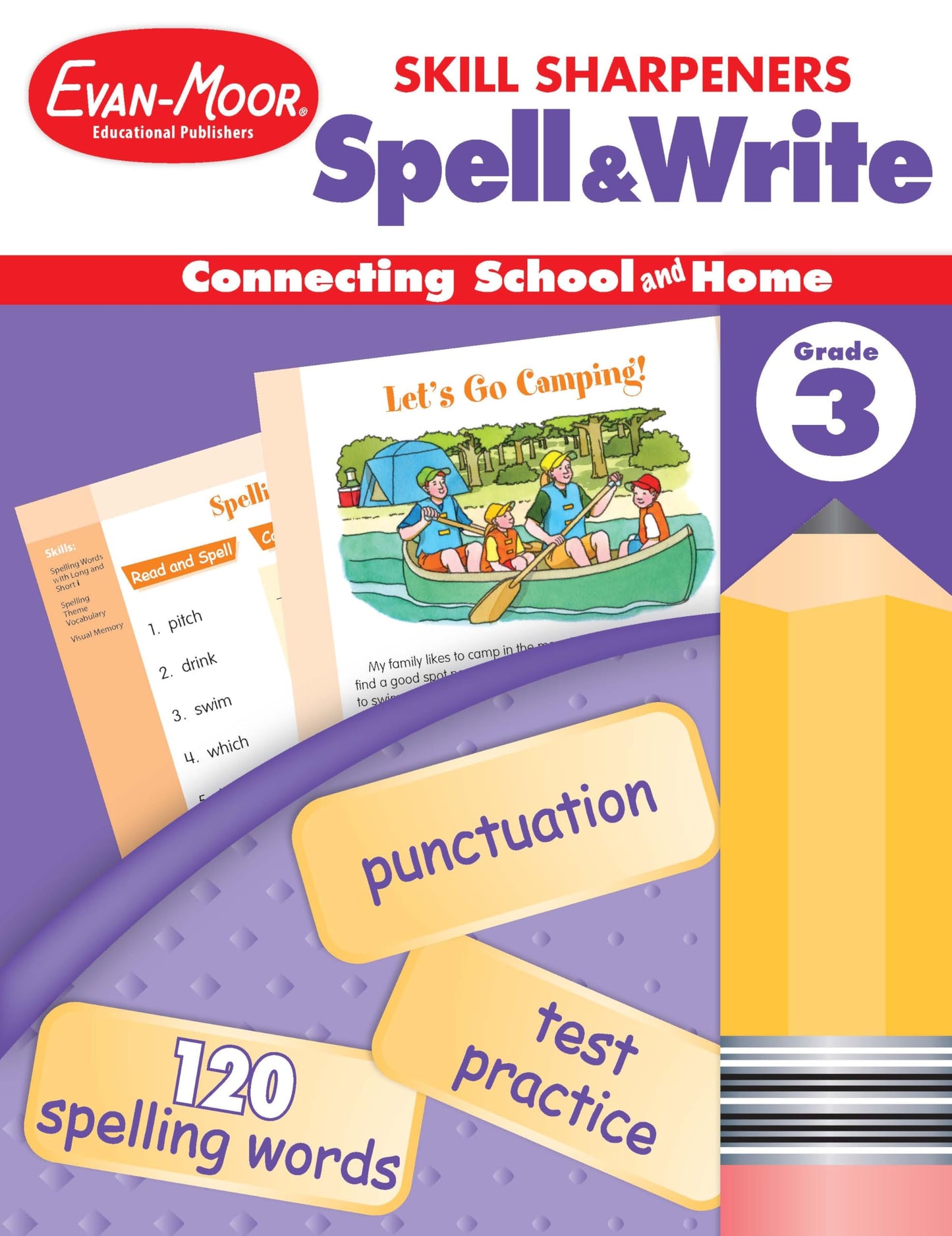 Evan-Moor Skill Sharpeners Spell and Write Workbook, Grade 3, 120 Spelling Words, Test Prep, Word Families, Short Vowels, Grammar, Punctuation, Creative Writing, Vocabulary, Activities, Homeschool - 8339