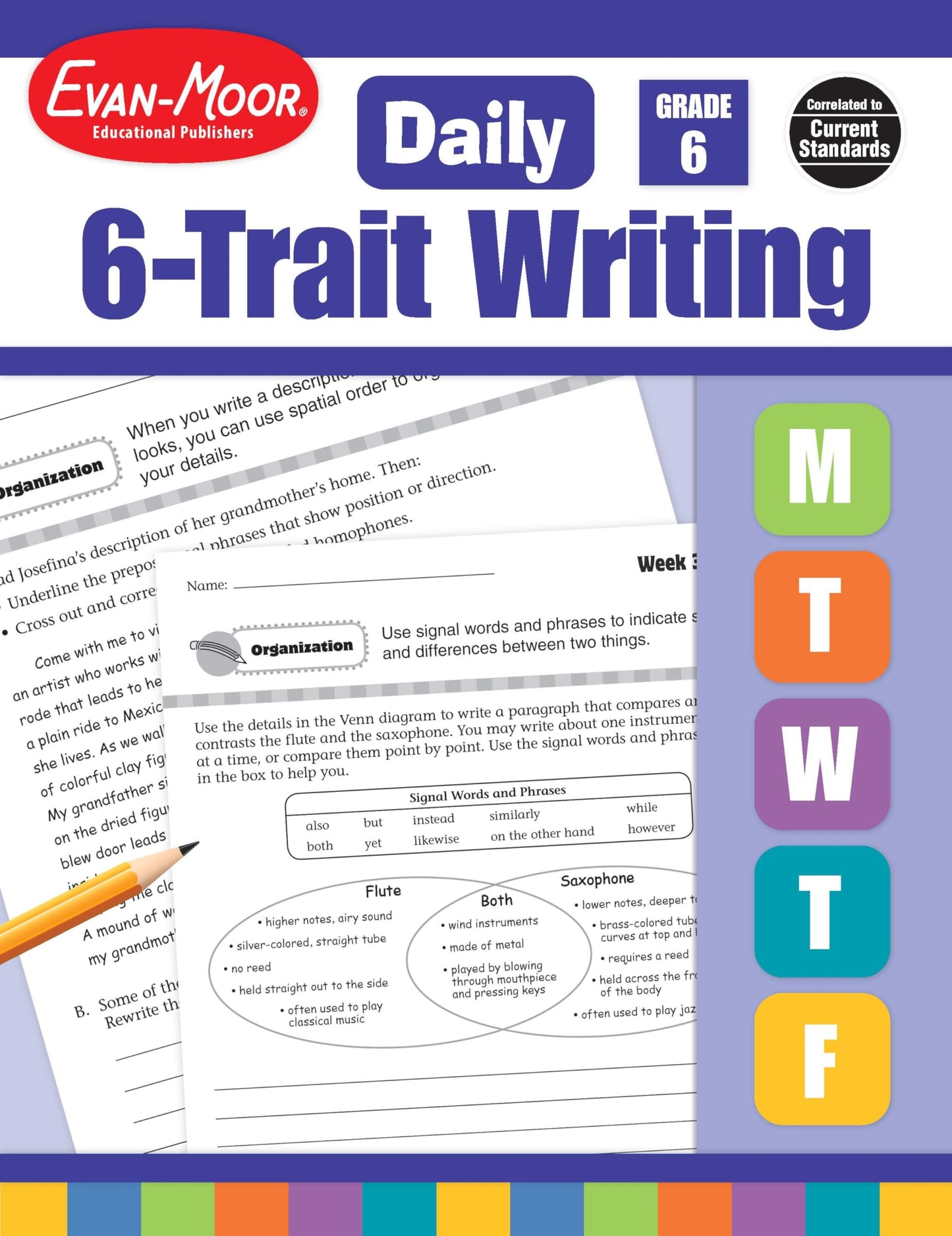 Evan-Moor Daily 6-Trait Writing, Grade 6 Homeschool and Classroom Resource Workbook, Reproducible Worksheets, Teaching Edition, Lesson Plans, Ideas, Organization, Word Choice, Sentence Fluency, Voice - 6880