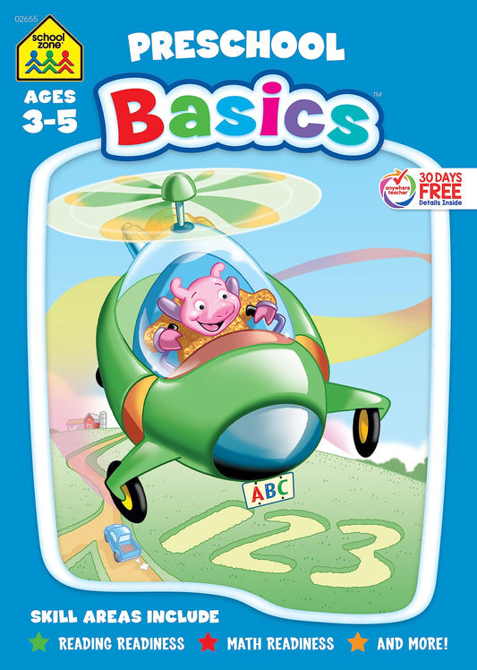 School Zone - Preschool Basics Workbook - 96 Pages, Ages 3 to 5, Alphabet, Numbers, Counting, Beginning Sounds, Classifying, and More (School Zone Basics Workbook Series) - 9516