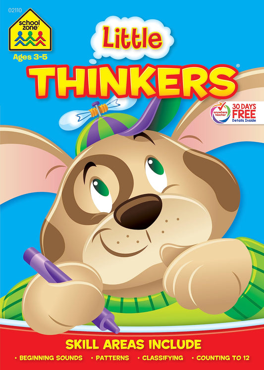 School Zone Little Thinkers Preschool Workbook: 32 Pages, Beginning Sounds, Patterns, Alphabet, Counting 0-12, Ages 3 to 5 (Little Thinkers Book Series)