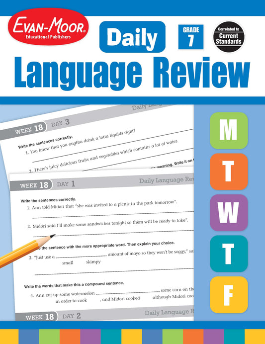 Evan-Moor Daily Language Review, Grade 7 Actvities Homeschooling & Classroom Resource Workbook, Reproducible Worksheets, Teacher Edition, Daily Practice, Skills Assessment, Grammar, Punctuation