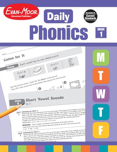 Evan-Moor Daily Phonics, Grade 1, Homeschooling & Classroom Resource Workbook. Phonemic Awareness, Decoding, Word-Study, Teaching Editions, Reproducible Worksheets - 1562