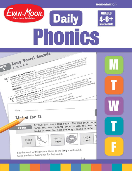 Evan-Moor Daily Phonics, Grade 4-6, Homeschooling & Classroom Resource Workbook. Phonemic Awareness, Decoding, Word-Study, Teaching Editions, Reproducible Worksheets