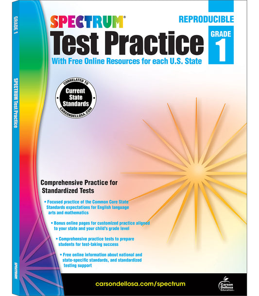 Spectrum Grade 1 Test Practice Workbooks, Ages 6 to 7, 1st Grade Test Practice Workbook, Math, Language Arts, Reading Comprehension, Vocabulary, and Writing, Standardized Test Practice - 160 Pages - 7517