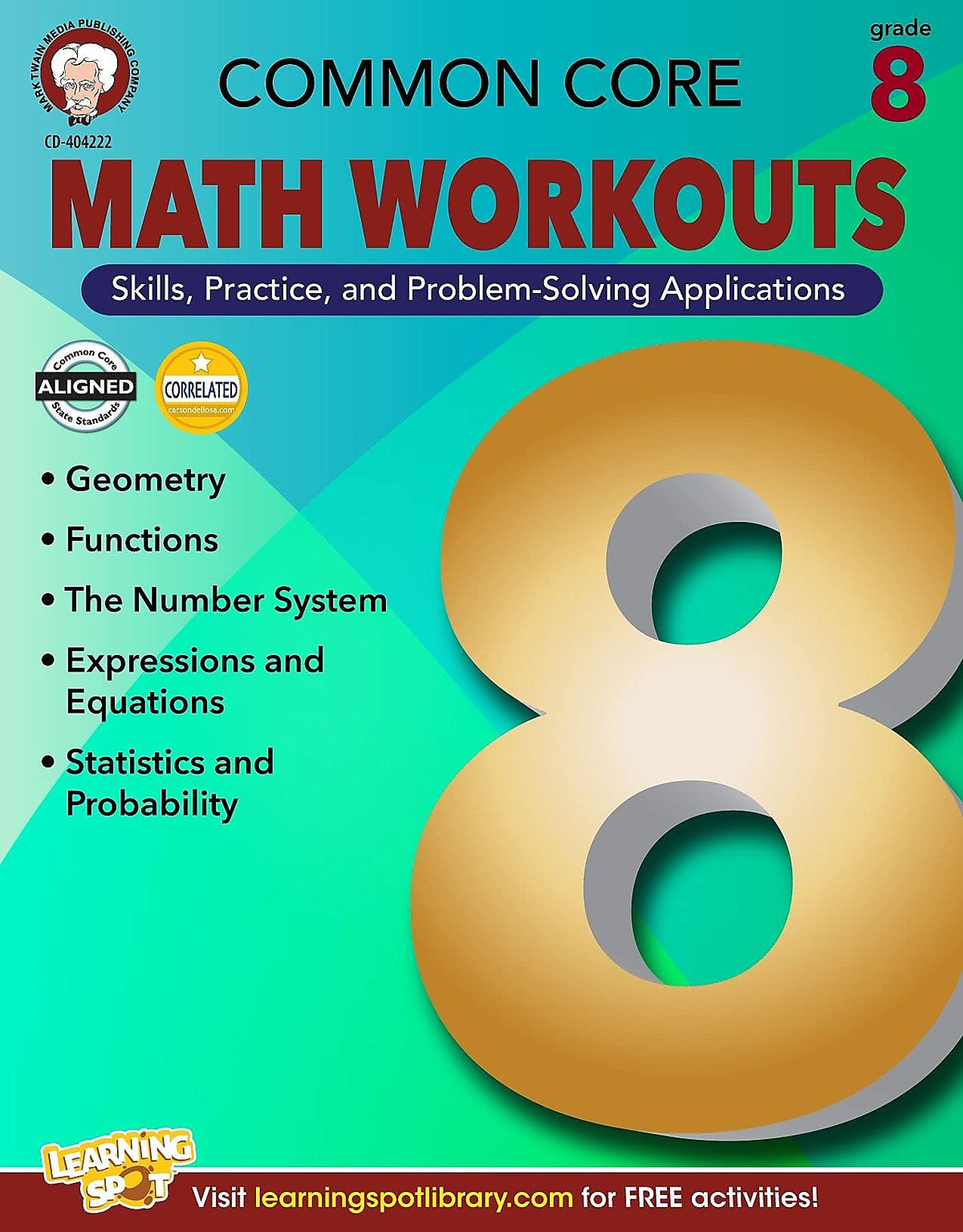 Mark Twain Common Core Math Workouts Resource Book, Grade 8, Ages 13 - 14, 64 Pages
