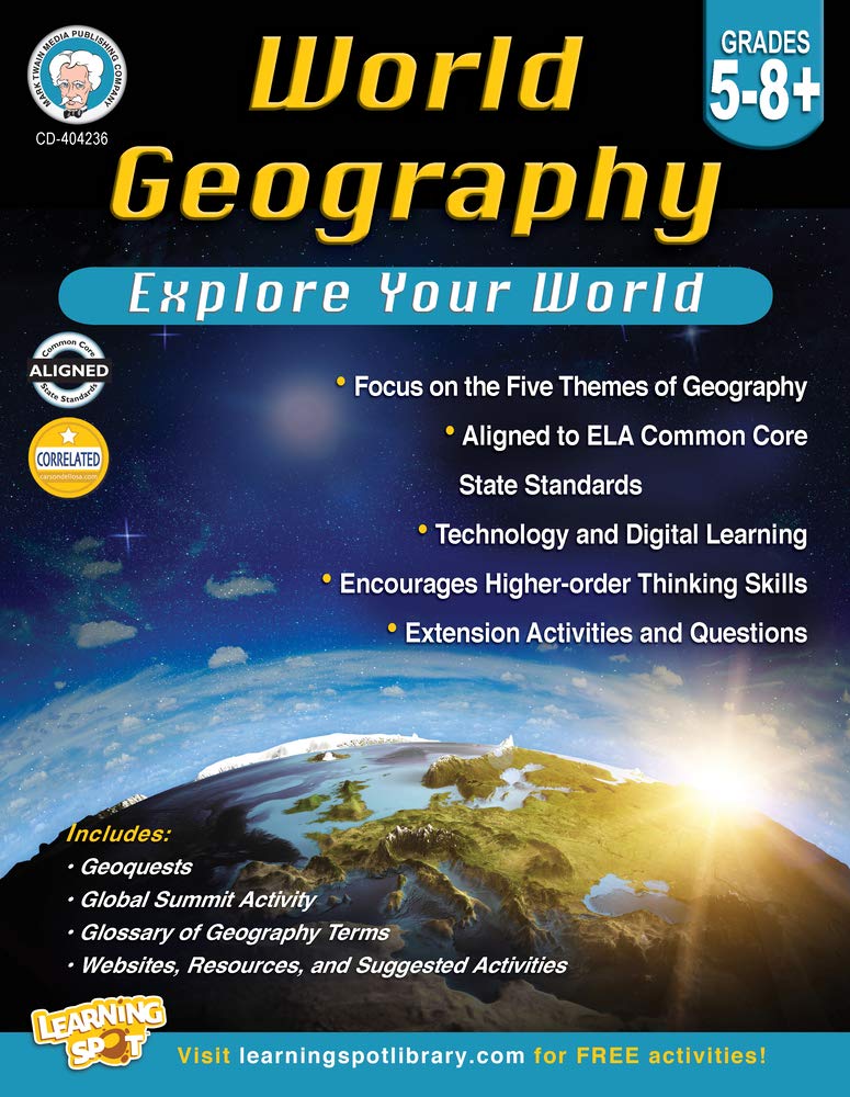 Mark Twain World Geography Workbook, Geography for Kids Grades 5-8+, 5th Grade Workbook & Up Covering the 5 Themes of Geography, Geoquests, and More, Mark Twain Books
