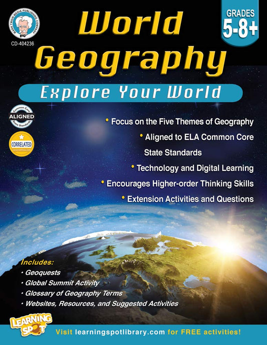 Mark Twain World Geography Workbook, Geography for Kids Grades 5-8+, 5th Grade Workbook & Up Covering the 5 Themes of Geography, Geoquests, and More, Mark Twain Books