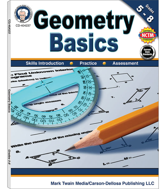 Mark Twain Grades 5-8 Geometry Basics Math Workbook, Geometric Shapes, Area, Volume, Perimeter, and More, Mathematics Classroom or Homeschool Curriculum