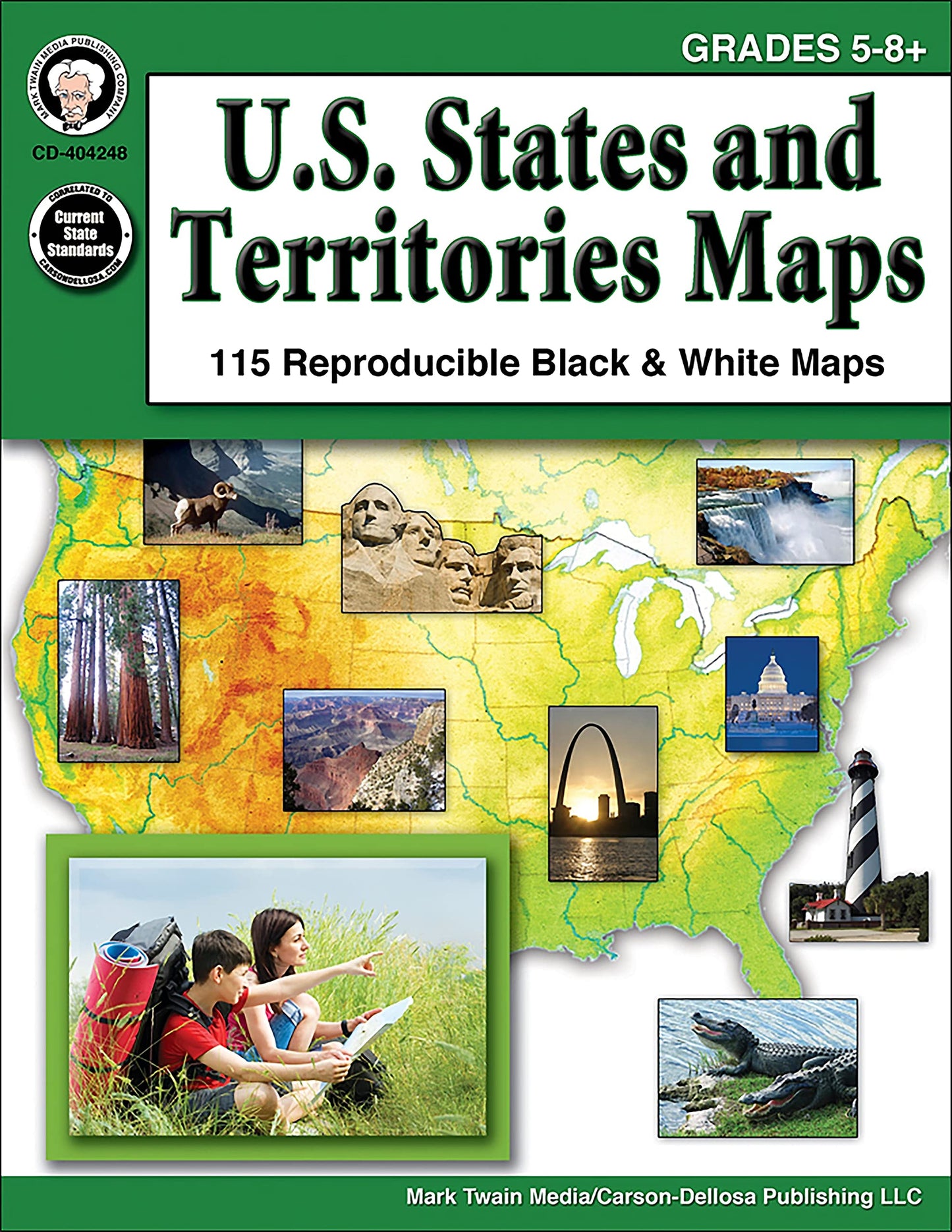 Mark Twain US States and Territories Workbook, Geography for Kids Grades 5 and Up, 115 Reproducible Maps of the United States, Classroom or Homeschool Curriculum