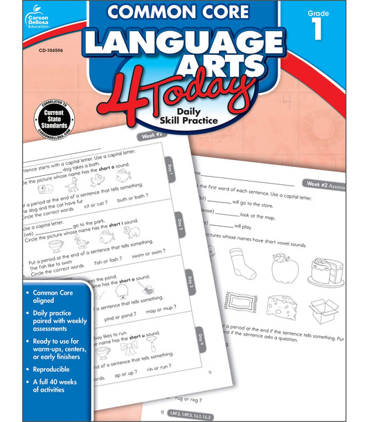 Carson Dellosa | Common Core Language Arts 4 Today Workbook | 1st Grade, 96pgs (Common Core 4 Today)