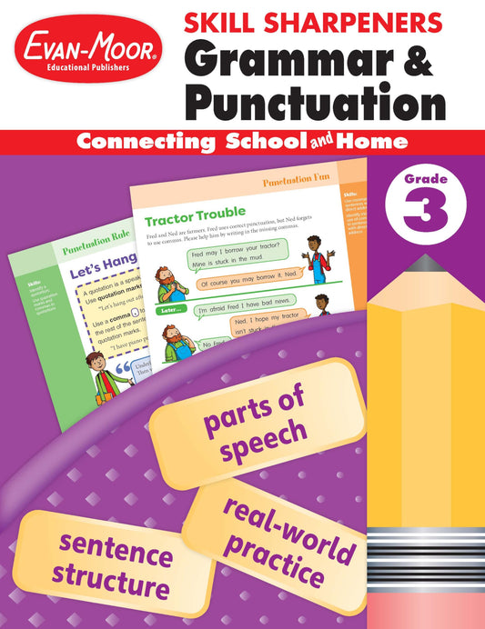 Evan-Moor Skill Sharpeners Grammar and Punctuation Workbook, Grade 3, Nouns, Verbs, Sentence Structure, Subject, Predicate, Language Handbook, Real-World Practice, Fun Activities, Homeschool, Practice