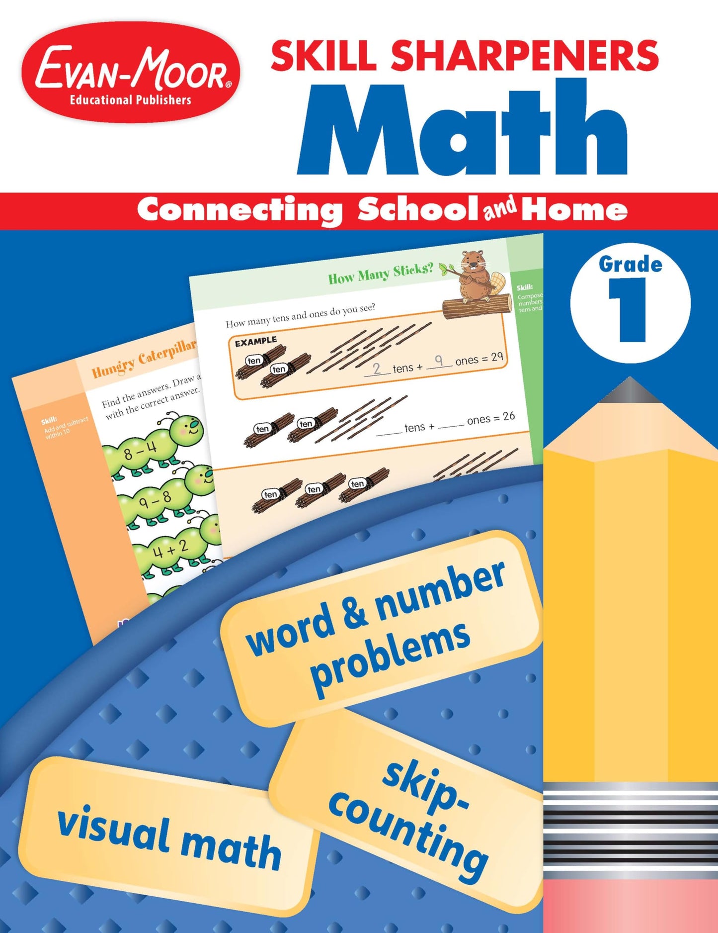 Evan-Moor Skill Sharpeners Math Workbook, Grade 1, Addition, Subtraction, Counting to 100, Test Prep, Number Words, Geometry, Measurements, Data, Place Value, Tell Time, Metric System, Fun Activities