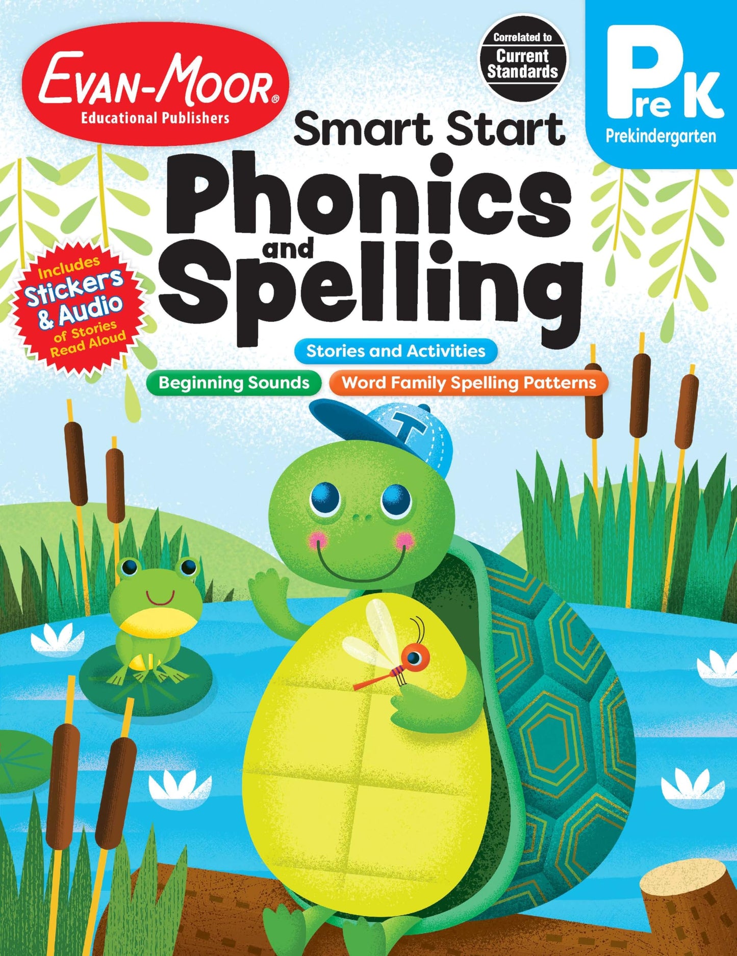 Evan-Moor’s Smart Start Phonics and Spelling Workbook for Preschool, Beginning Reading, Spelling patterns, Learn to Read, Homeschool, Word families, Stickers, Print Copy, Audio stories