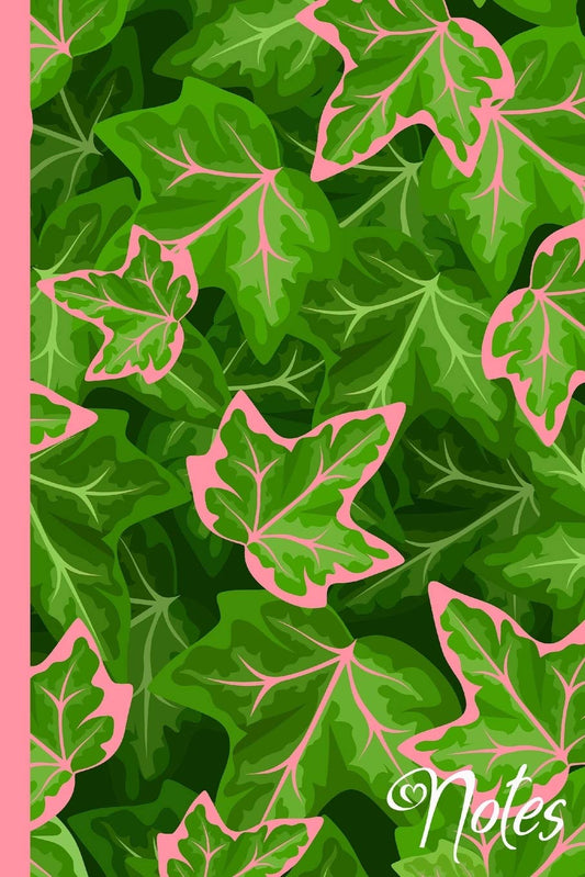 Notes: Pink and Green Ivy Leaf Notebook Journal|6x9|100 Pages|Glossy Cover|Gift for A Gardener| Great Alpha Kappa Alpha Sorority Gift Too! - 2112