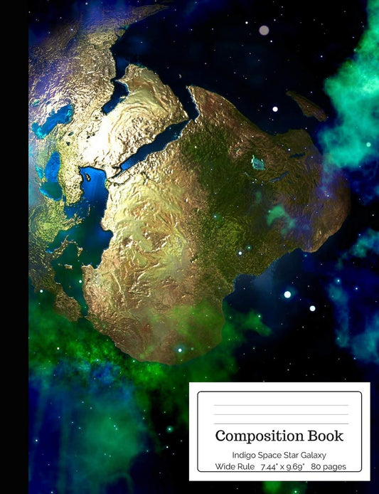 Composition Book Indigo Space Star Galaxy: Blue Green Earth Orbit Universe Astronaut Cosmic Galactic Wide Rule Notebook for Kids, Teens, Middle, High School, College Students, Teachers, Home School