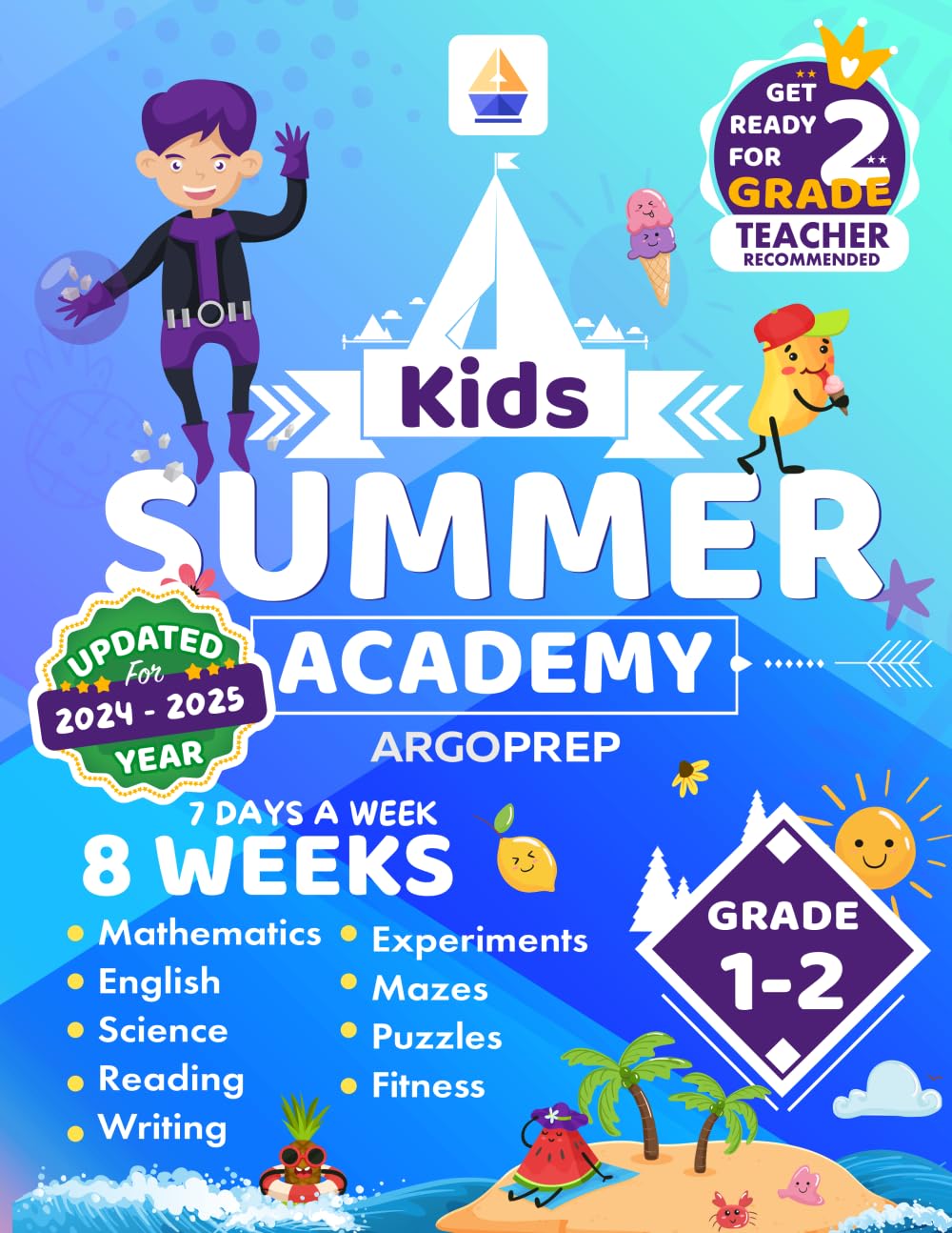 Kids Summer Academy by ArgoPrep - Grades 1-2: 8 Weeks of Math, Reading, Science, Logic, Fitness and Yoga | Online Access Included | Prevent Summer Learning Loss - 1054