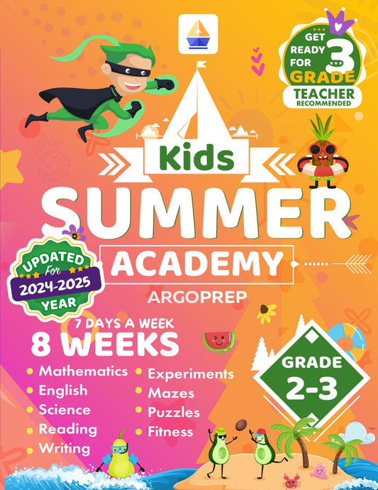 Kids Summer Academy by ArgoPrep - Grades 2-3: 8 Weeks of Math, Reading, Science, Logic, Fitness and Yoga | Online Access Included | Prevent Summer Learning Loss - 4572