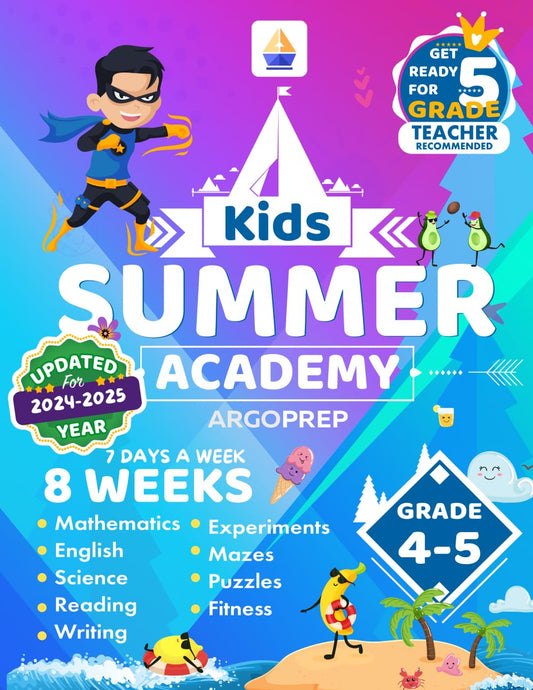 Kids Summer Academy by ArgoPrep - Grades 4-5: 8 Weeks of Math, Reading, Science, Logic, Fitness and Yoga | Online Access Included | Prevent Summer Learning Loss - 2780