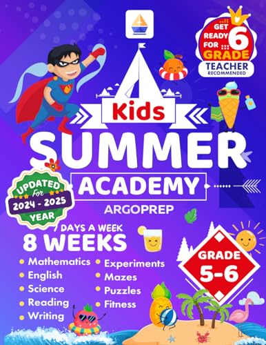 Kids Summer Academy by ArgoPrep - Grades 5-6: 8 Weeks of Math, Reading, Science, Logic, Fitness and Yoga | Online Access Included | Prevent Summer Learning Loss - 3387