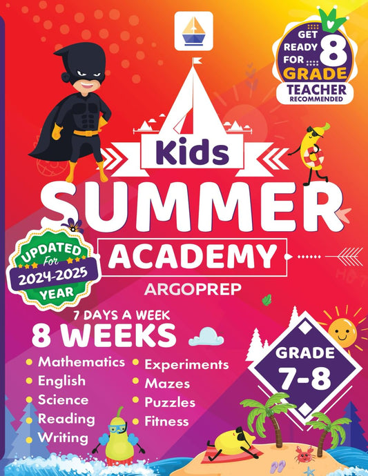 Kids Summer Academy by ArgoPrep - Grades 7-8: 8 Weeks of Math, Reading, Science, Logic, Fitness and Yoga | Online Access Included | Prevent Summer Learning Loss - 811