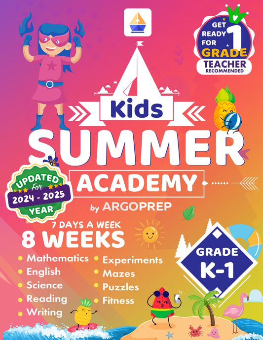 Kids Summer Academy by ArgoPrep - Grades K-1: 8 Weeks of Math, Reading, Science, Logic, Fitness and Yoga | Online Access Included | Prevent Summer Learning Loss - 8479