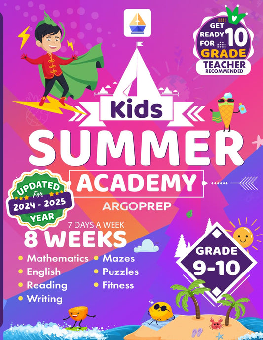 Kids Summer Academy by ArgoPrep - Grades 9-10: 8 Weeks of Math, Reading, Writing, Logic, Fitness | Online Access Included | Prevent Summer Learning Loss - 6472