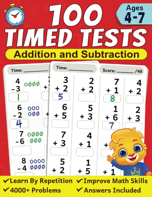 100 Timed Tests for Addition and Subtraction: Math Book for Kids Ages 4 to 7 | Preschool, Kindergarten & 1st Grade Educational Math Workbook | Addition and Subtraction Mathematics Drills - 1495
