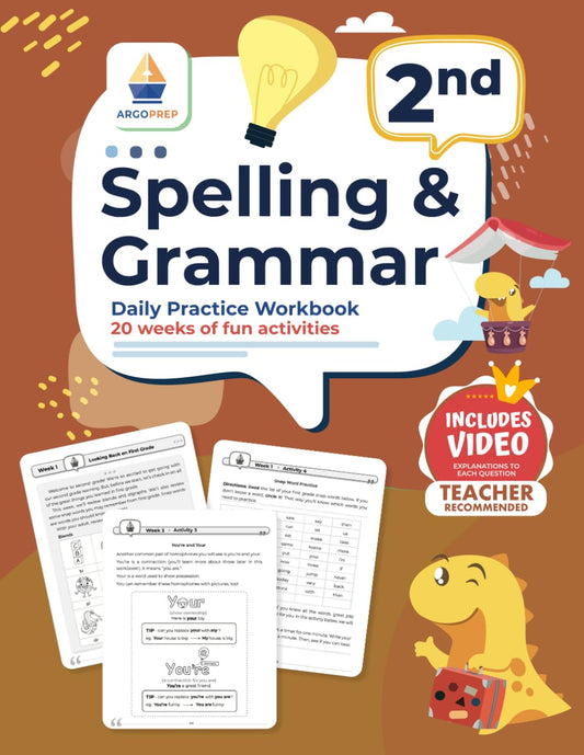 2nd Grade Spelling and Grammar Daily Practice Workbook: 20 Weeks of Fun Activities | Video Explanations | Homeschooling & Classroom Resource