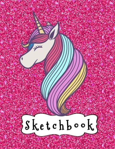 Sketchbook: Cute Unicorn On Pink Glitter Effect Background, Large Blank Sketchbook For Girls, 110 Pages, 8.5" x 11", For Drawing, Sketching & Crayon Coloring (Kids Drawing Books) - 1966