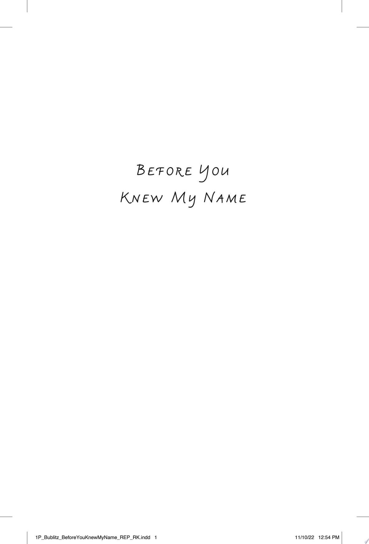 Before You Knew My Name A Novel
