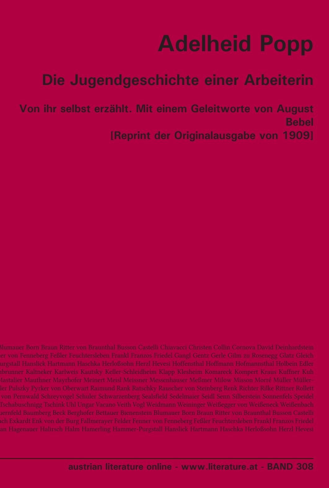 Die Jugendgeschichte einer Arbeiterin: Von ihr selbst erzählt. Mit einem Geleitworte von August Bebel [Reprint der Originalausgabe von 1909] (German Edition)
